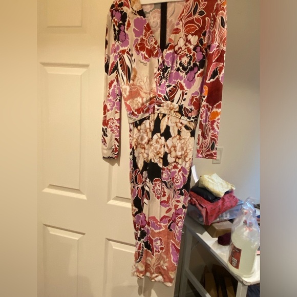ROBERTO Just CAVALLI / abstract floral Print Wrap Dress 48 - Picture 4 of 8
